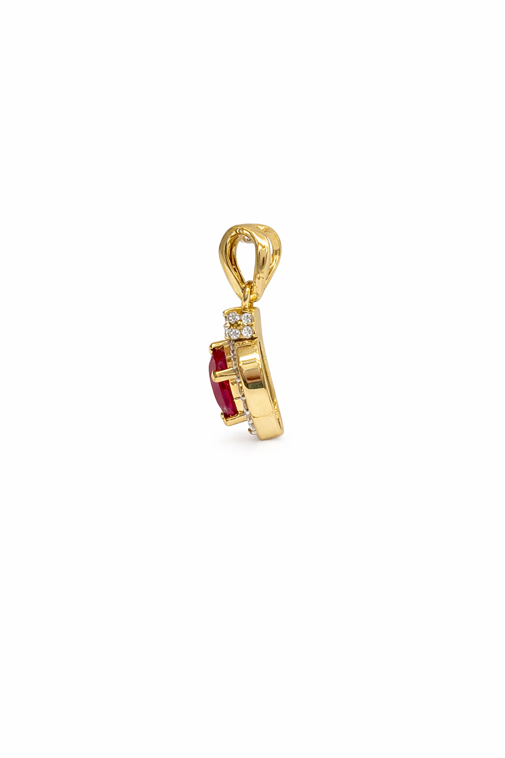 14KT NATURAL DIAMOND AROUND HEART LAB RUBI PENDANT Size 0.68CT/0.82GM