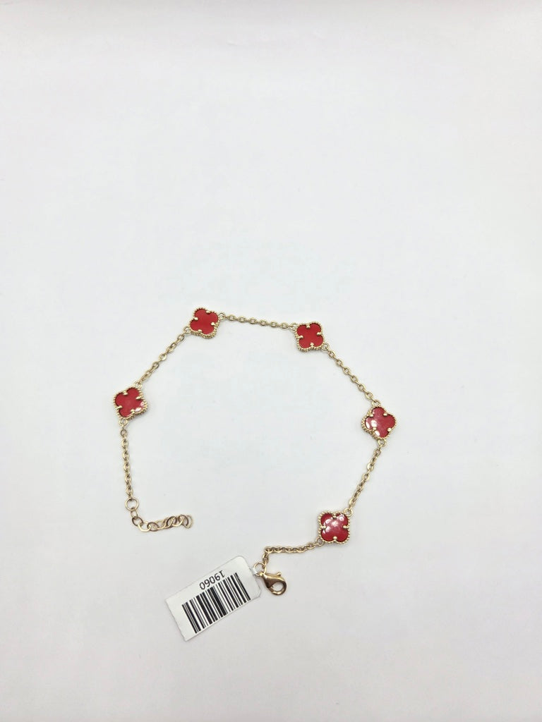 10KT SMALL RED CLOVER BRACELET Size 7INCH Weight 2.8GR
