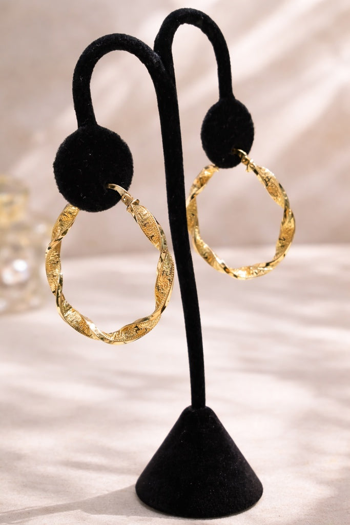 10KT CROOKED GREEK DESIGN HOOPS EARRINGS Size 5 Weigth 4.1GR