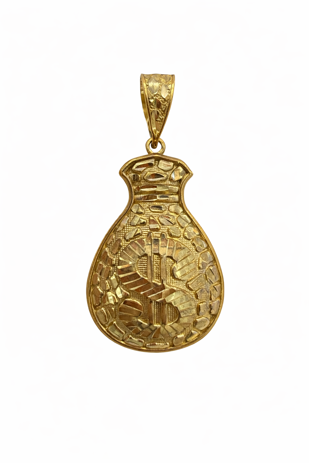 10KT LARGE NUGGETS DESIGN MONEY BAG PENDANT Size LARGE Weigth 5.9GR