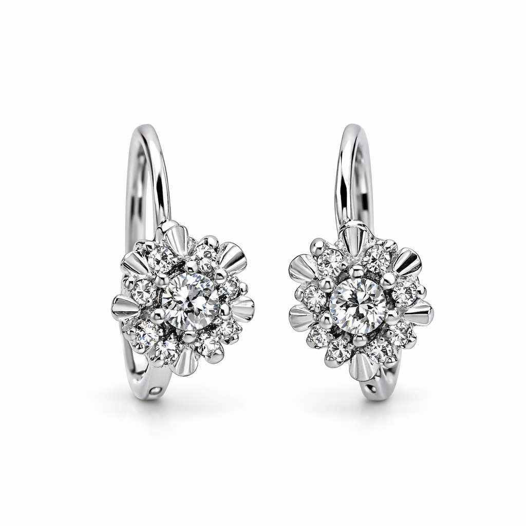 18KT WHITE GOLD FLOWER STYLE EARRINGS Weigth 5.3GR