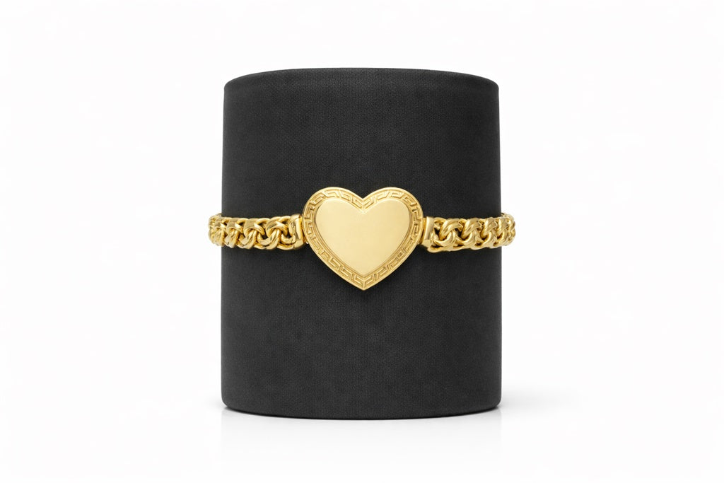 14KT BIG HEART GREEK FRAME CHINO LINK BRACELET Size 7.5INCH 8MM Weigth 20.2GR