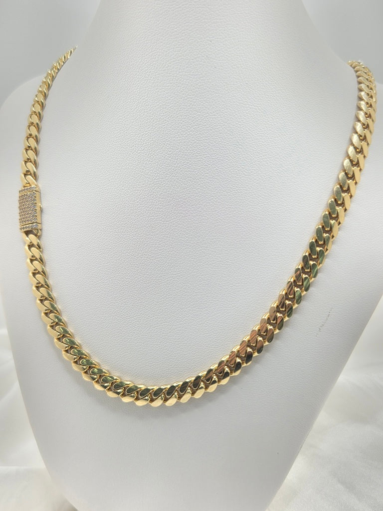 10KT SOLID MIAMI CUBAN CHAIN CZ LOCK Size 7MM 24INCH Weight 72.8GR