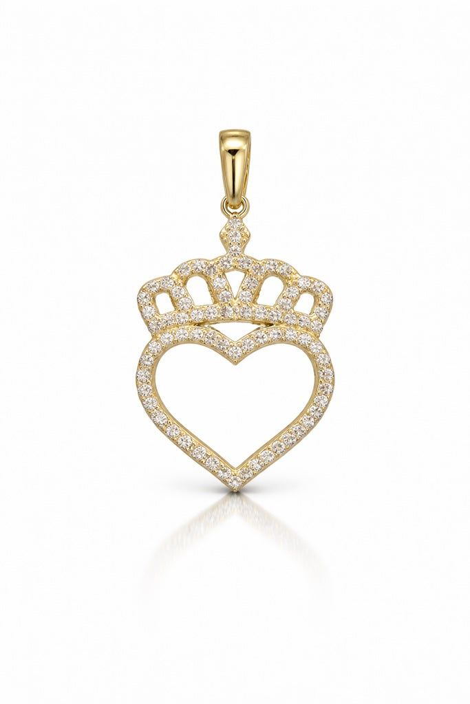 14KT CZ CROWN  HEART SILHOUETTE PENDANT Weight 2GR