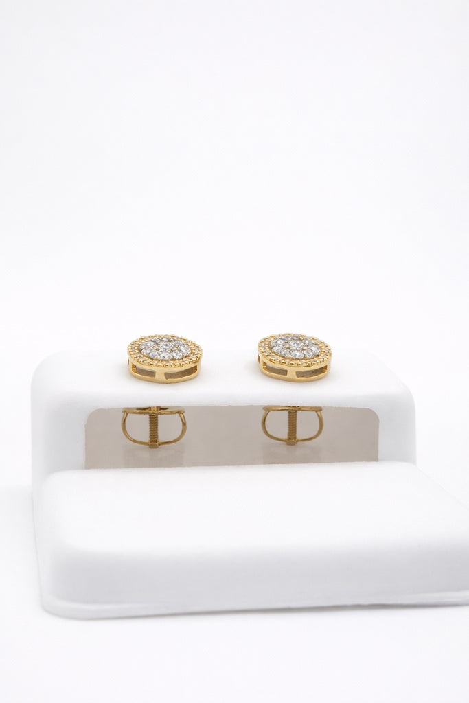 14KT ELEGANT ROUND NATURAL DIAMOND EARRINGS TWO TONE DETAIL