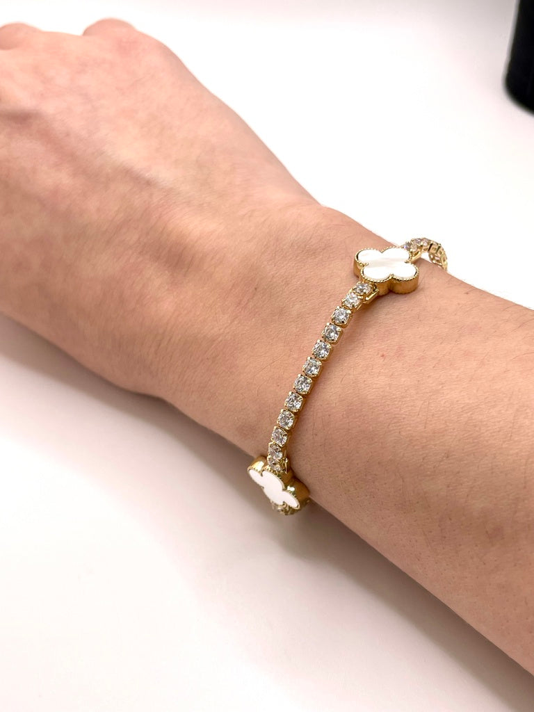 10KT MEDIUM WHITE CLOVER TENNIS BRACELET Size 7.5INCH Weight 9.7GR