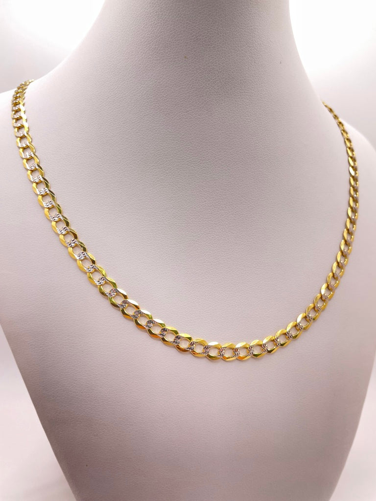 10KT TWO TONE CUBAN CURB FLAT CHAIN 22INCH 5MM WEIGHT 8.6GR