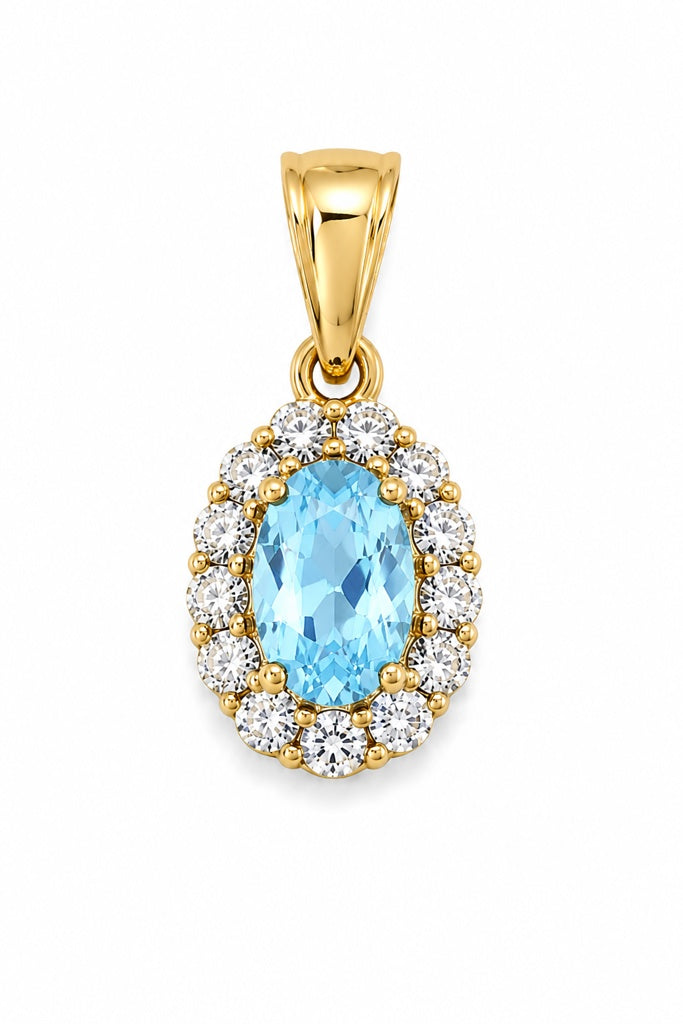 14KT EXTRA SMALL BLUE STONE OVAL ELEGANT PENDANT Size XS Weigth 0.6GR
