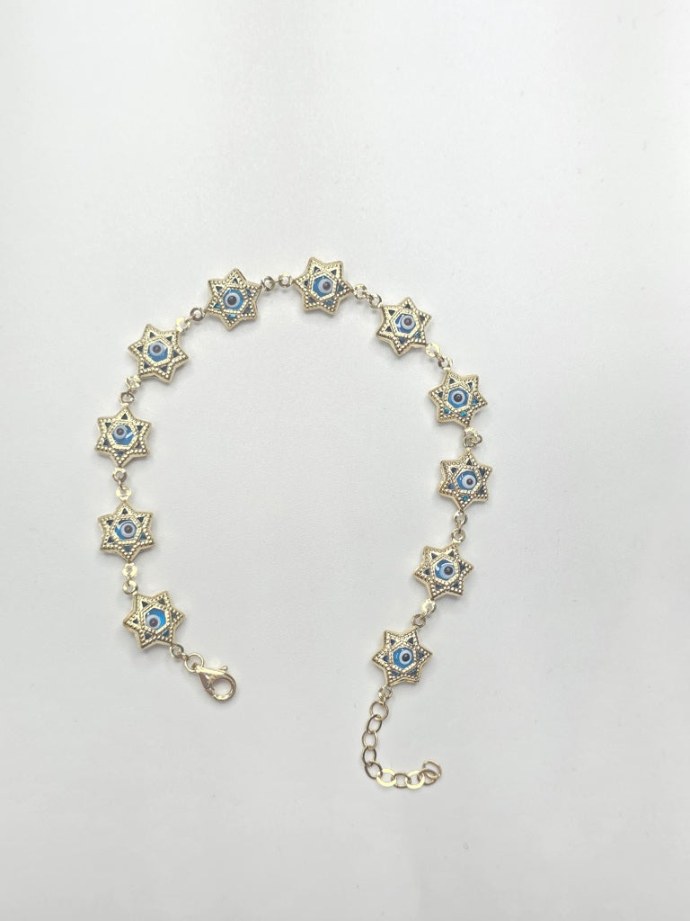 14KT STAR SHAPE BLUE EYE BRACELET Size 7.5-8INCH Weigth 4.4GR