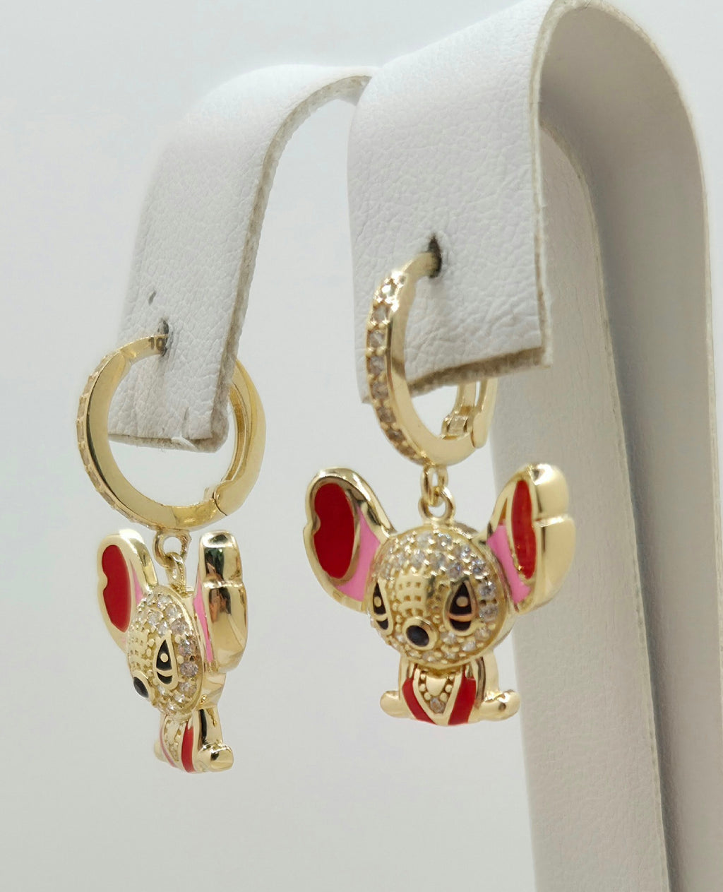 10KT CZ DETAIL PINK STITCH HOOPS EARRINGS Weight 4.8GR