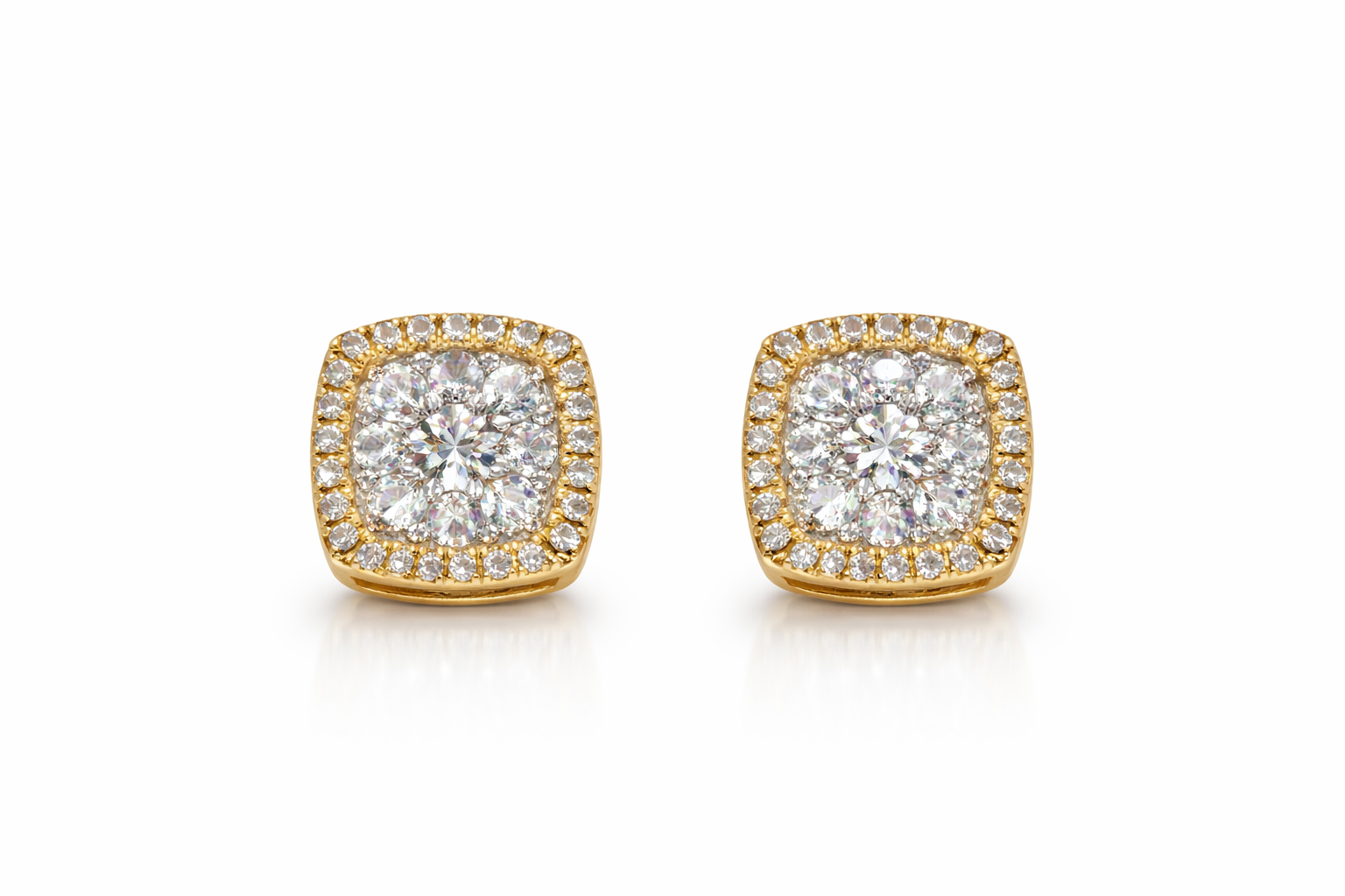 14KT ELGANT SQUARE NATURAL  DIAMOND EARRINGS