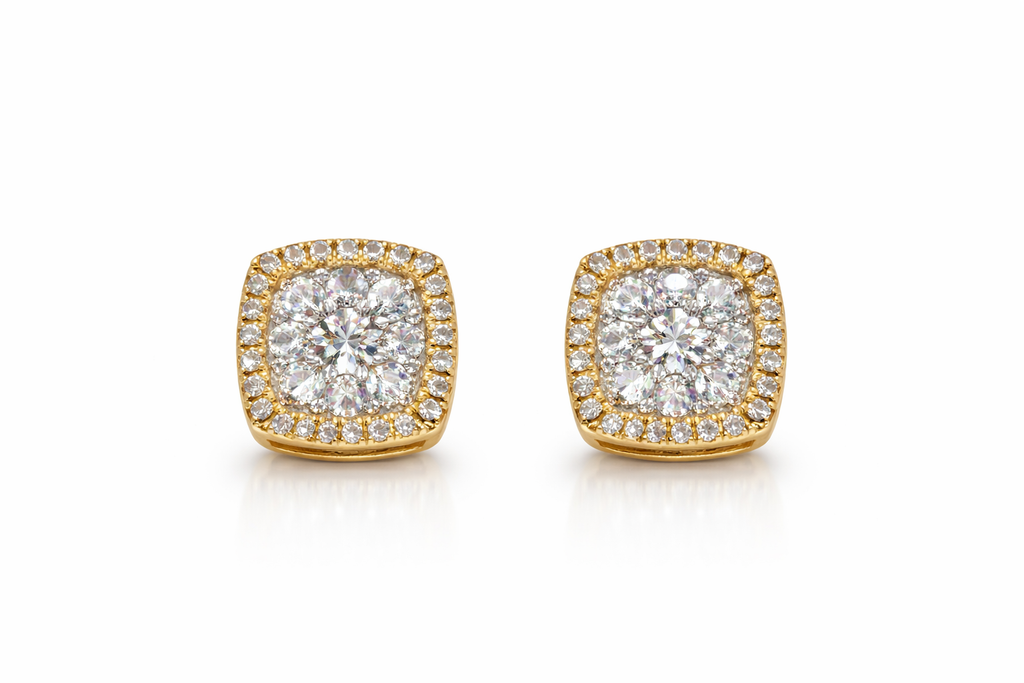 14KT ELGANT SQUARE NATURAL  DIAMOND EARRINGS