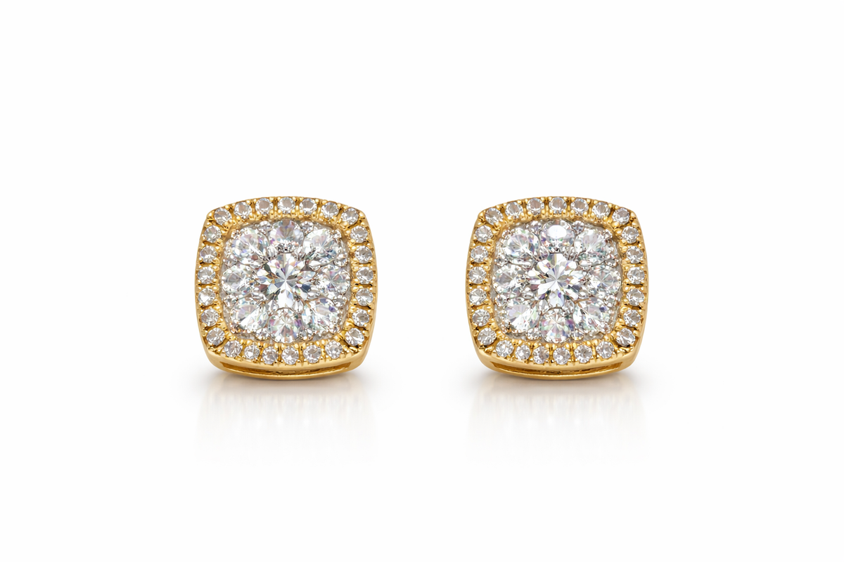 14KT ELGANT SQUARE NATURAL  DIAMOND EARRINGS