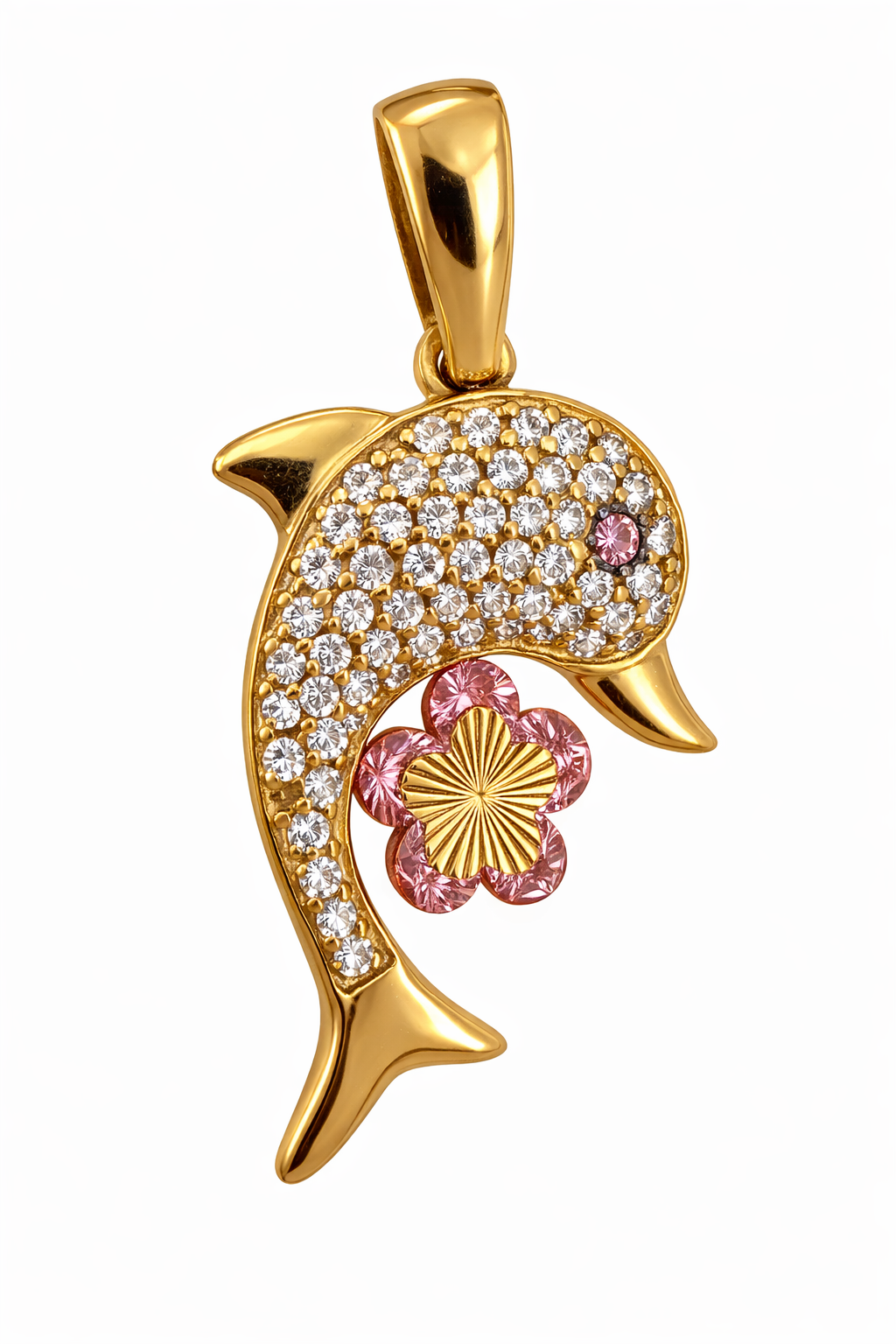 14KT CZ PRETTY DOLPHIN PENDANT Size SMALL Weigth 2.2GR