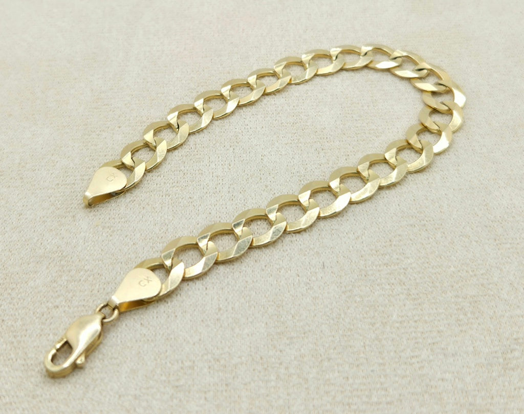 14KT SOLID CUBAN CURB FLAT BRACELET Size 8.5INCH 10MM Weight 17.5GR