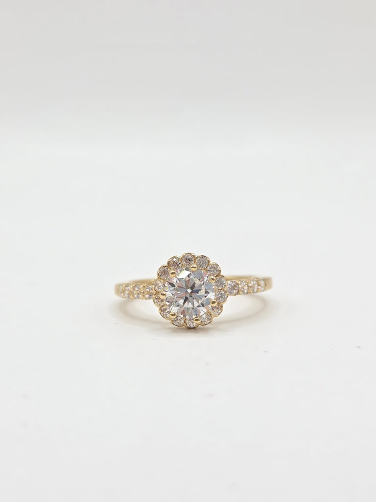 14KT FLOWERS DESIGN CZ PROMISE RING Size 7 Weigth 2.3GR