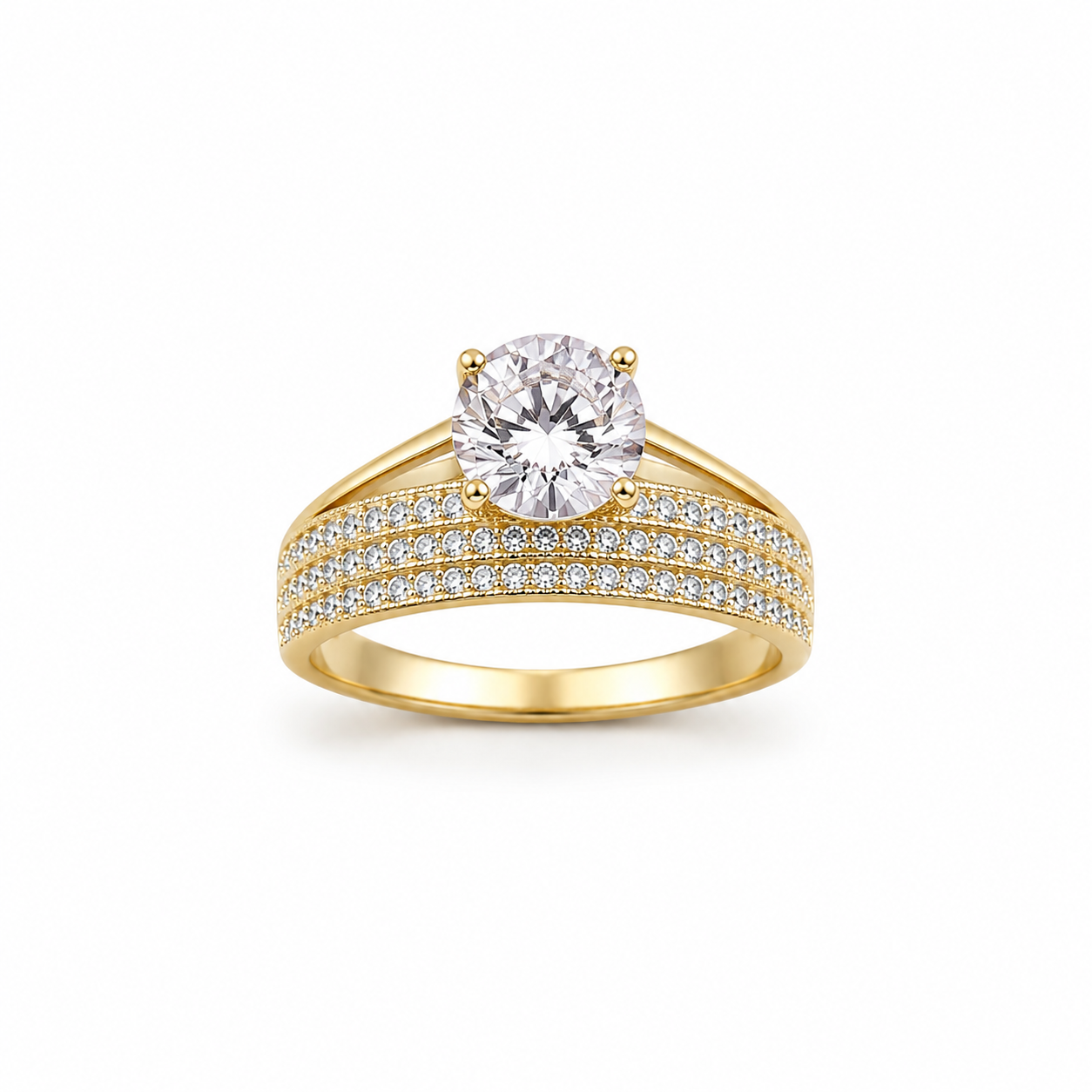 14KT THREE ROW CZ DESIGN ENGAGEMENT RING Size 7-8 Weigth 3.4GR