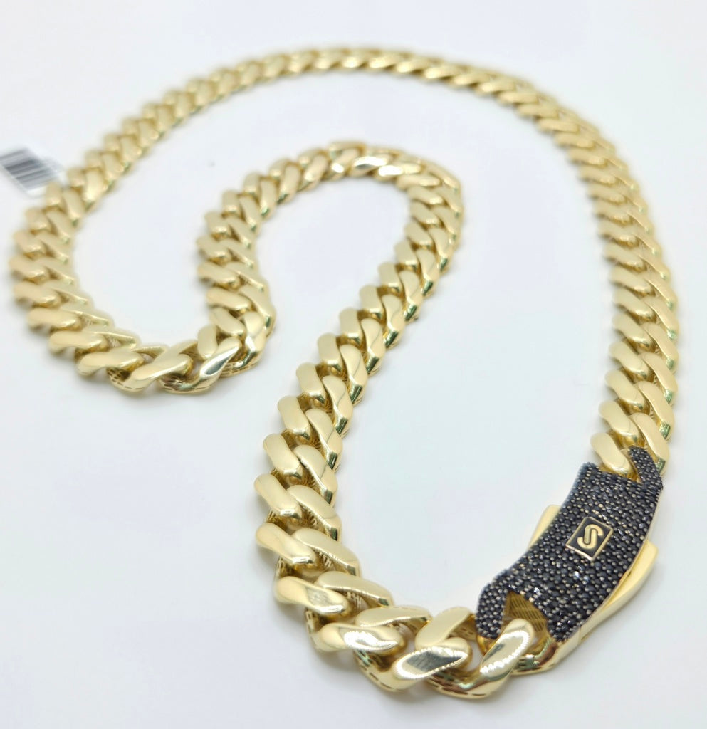 10KT CERTIFIED MONACO CHAIN BLACK CZ CLOSURE Size 22INCH 11.5MM Weight 34GR