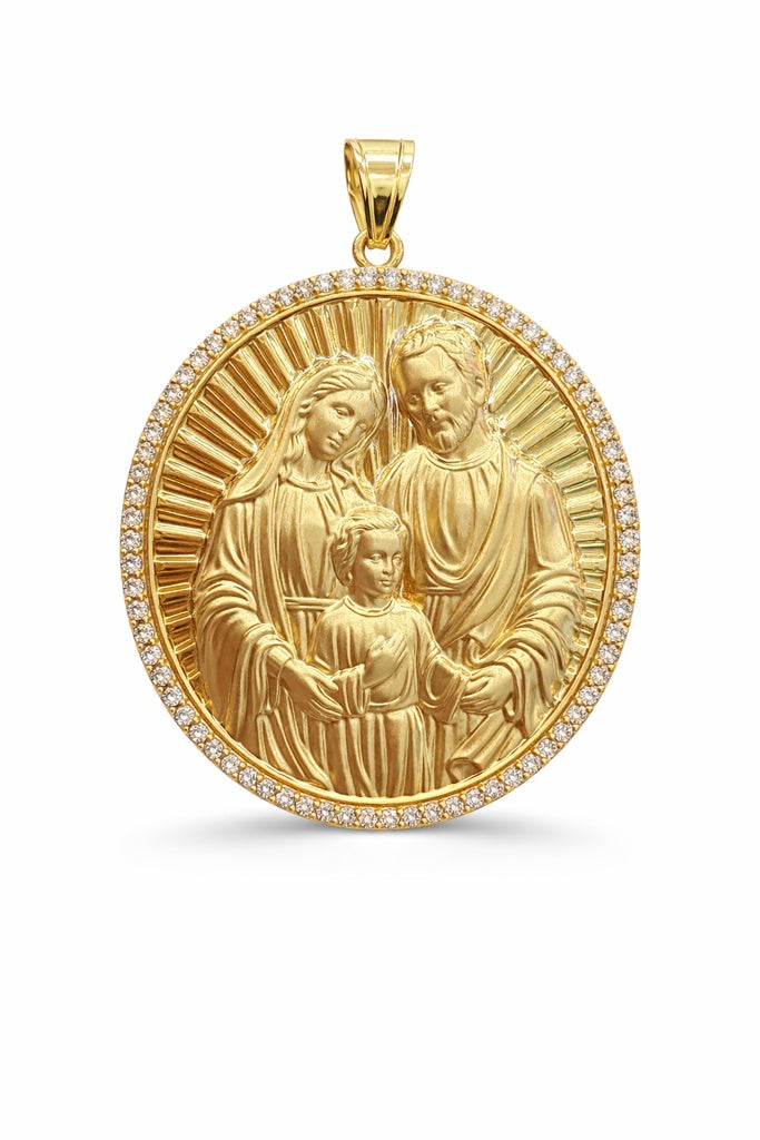 10KT CZ FRAME HOLY FAMILY PENDANT Size LARGE Weigth 4.3GR