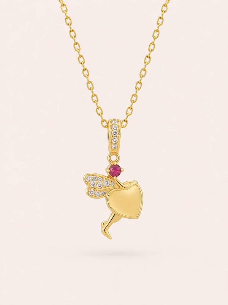 14KT SMALL DRAGON-FLY WITH HEART AND PINK STONBE DETAIL PENDANT Weigth 1.4GR