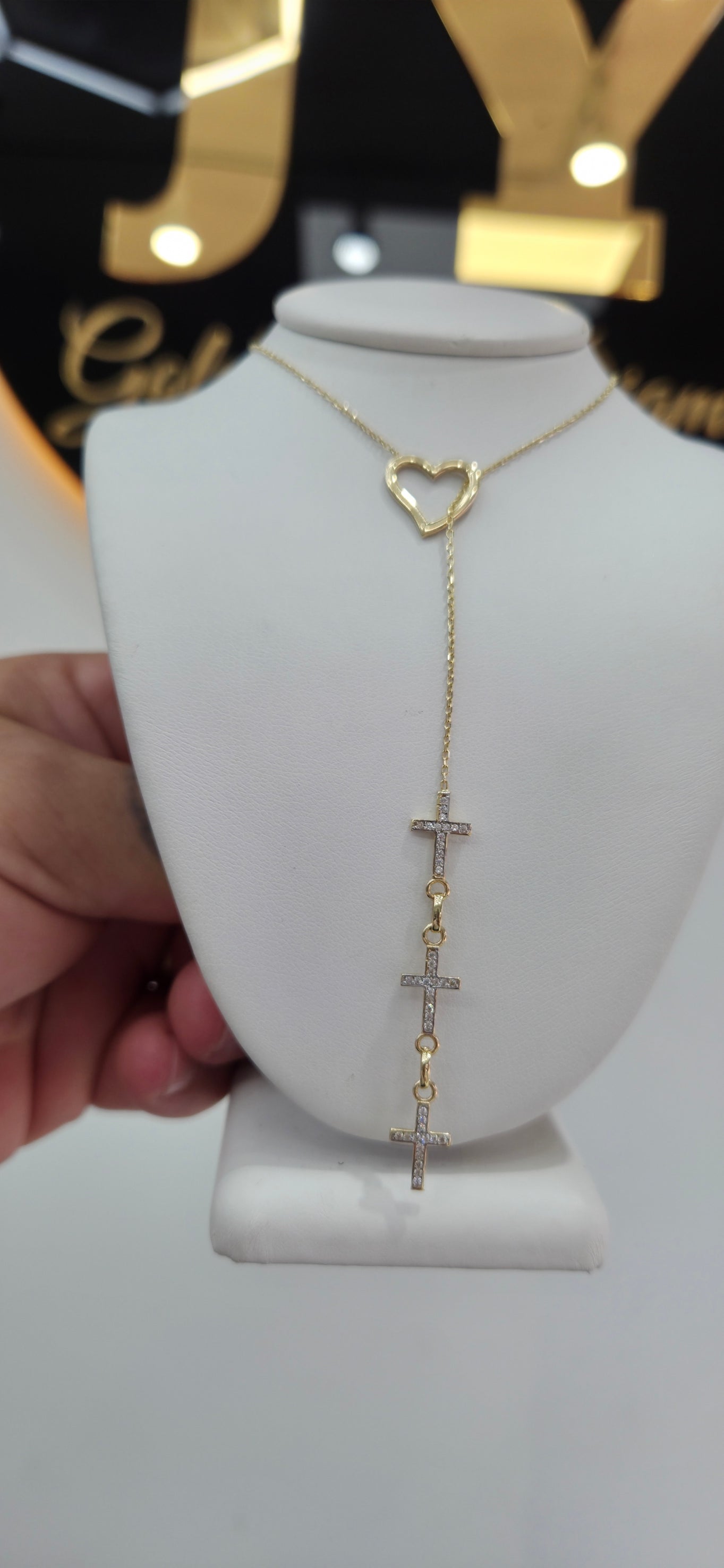 14KT DELICATE HEART AND CROSS CZ DETAIL CHAIN  Size 24INCH Weight 4.2GR