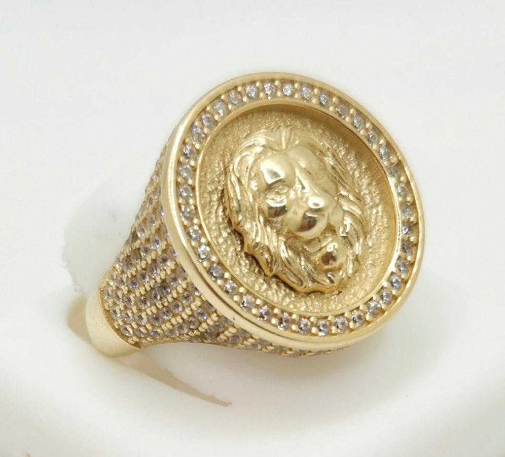 14KT CZ ROUND LION RING Size 10 & 11 Weight 9.9GR