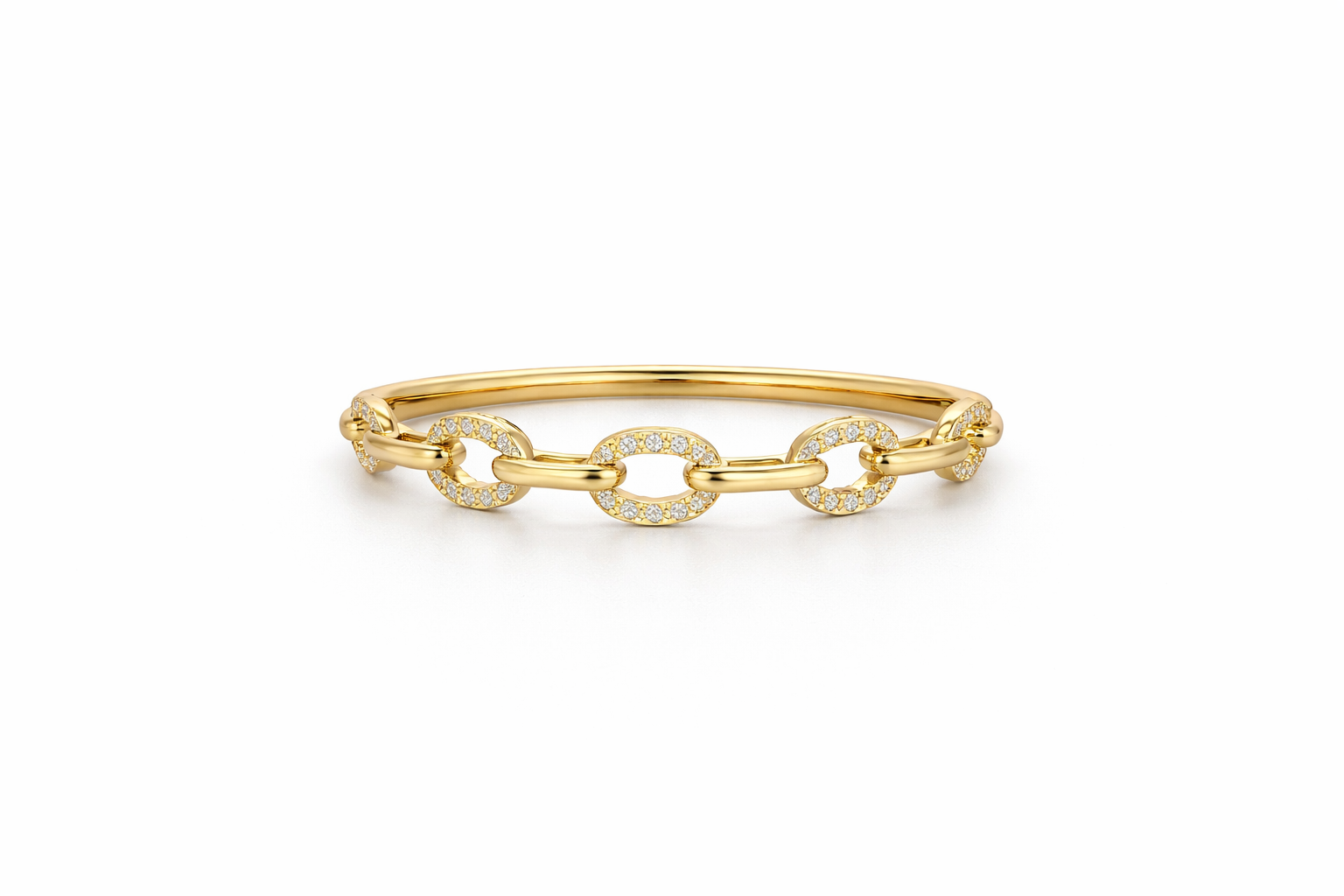 14KT DELICATE CZ ROUND CHAIN STYLE RING Size 7 Weigth 2.1GR