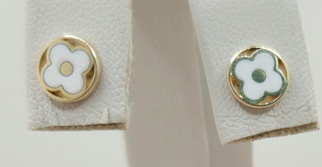 14KT SMALL ROUND WHITE CLOVER INSIDE EARRING Weight 1.2GR