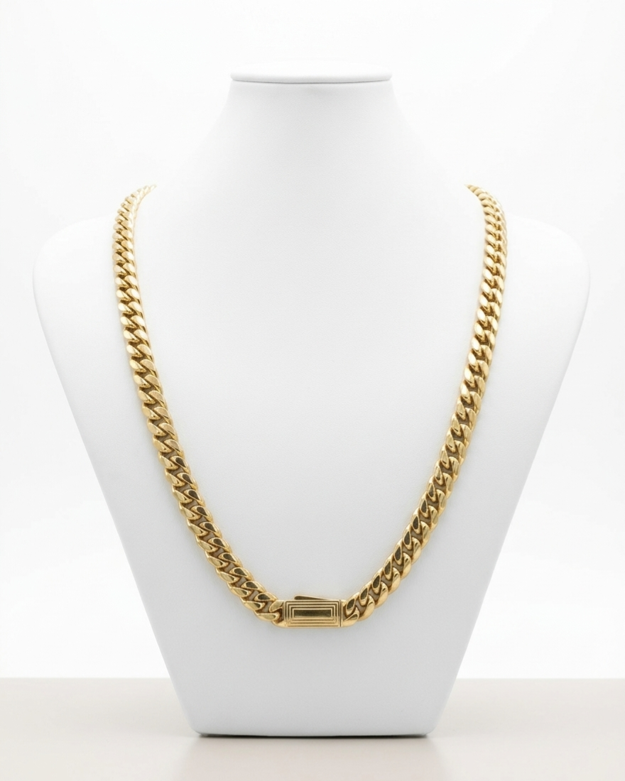 10KT HOLLOW MIAMI CUBAN CHAIN BOX CLOSURE Size 20INCH 8MM Weight 22.2GR