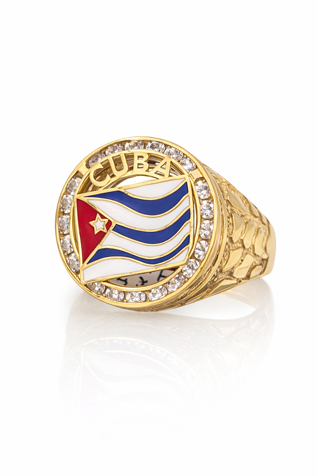 10KT CUBAN FLAG RING WITH NUGGET DETAILS Size 10 Weight 5.3GR
