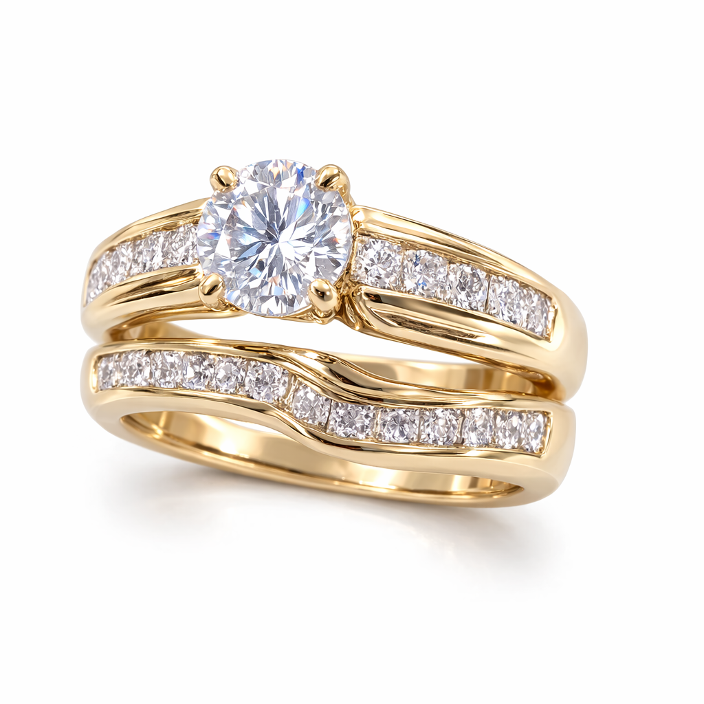 14KT CZ AND RIBBED DETAIL WOMAN'S ENGAGEMENT RING Size 7 Weigth 6.5GR