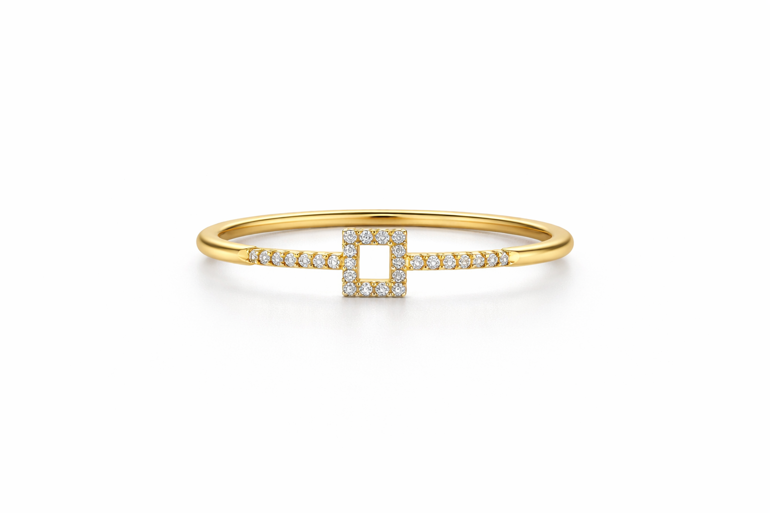 14KT SIMPLE RING WITH A SQUARE FILLED WITH CZ SIZE 7 Weight 1.2GR