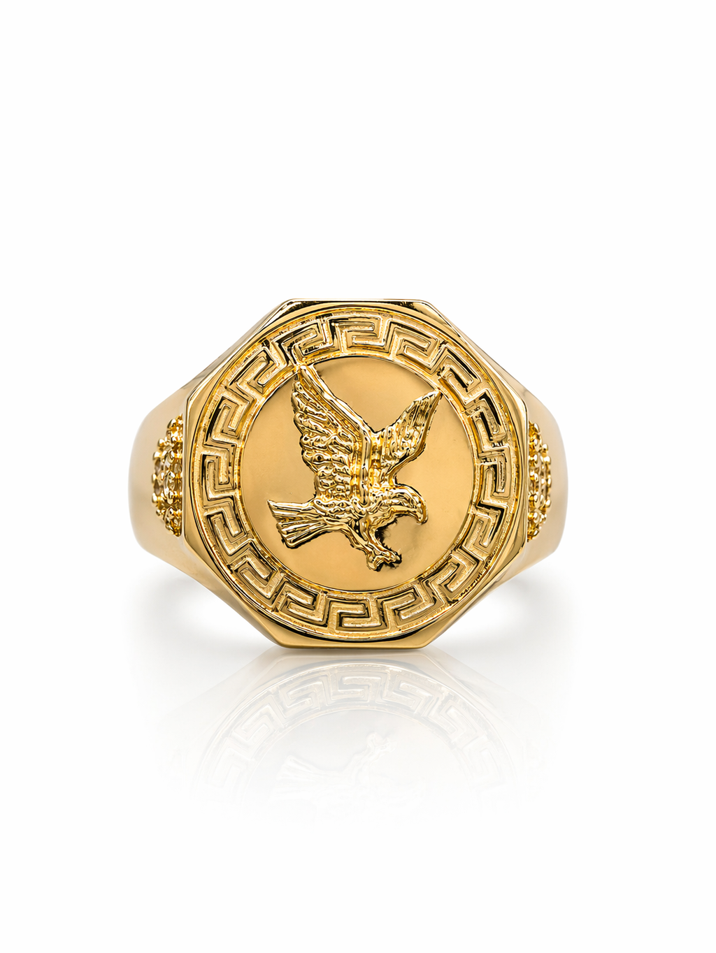 10KT SOLID GREEK DESIGN FRAME EAGLE ROUND RING  Size 10 Weigth 8.5GR
