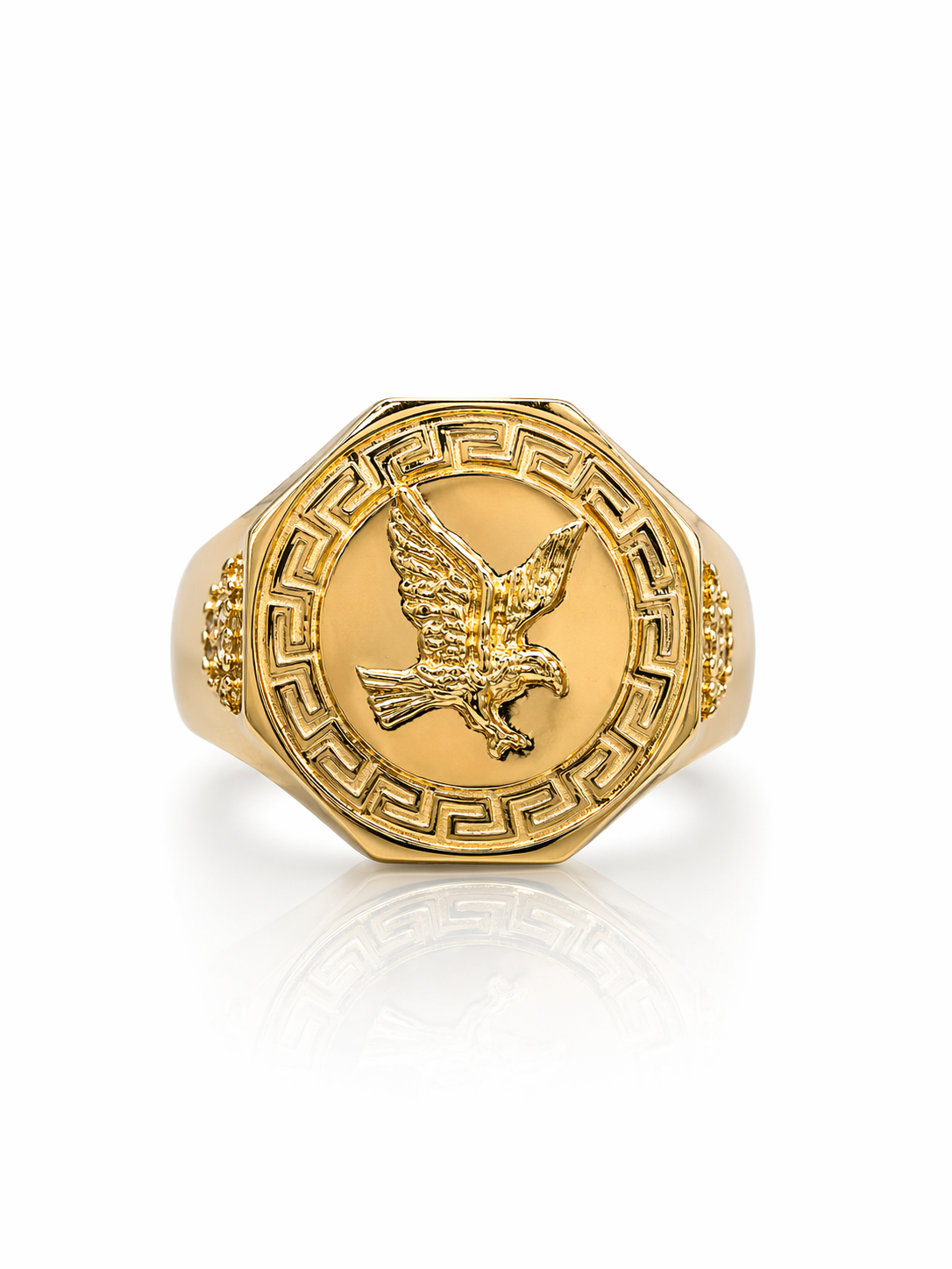 10KT SOLID GREEK DESIGN FRAME EAGLE ROUND RING  Size 10 Weigth 8.5GR
