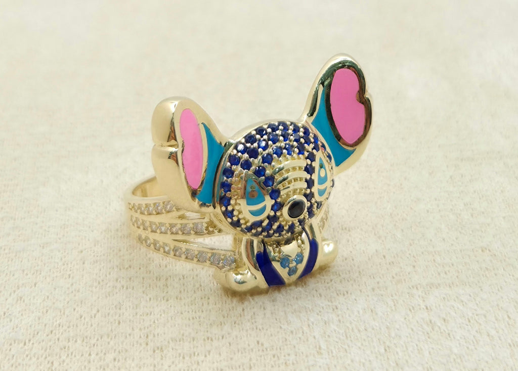 10KT CZ BLUE STITCH RING  Size 9 Weight 6GR
