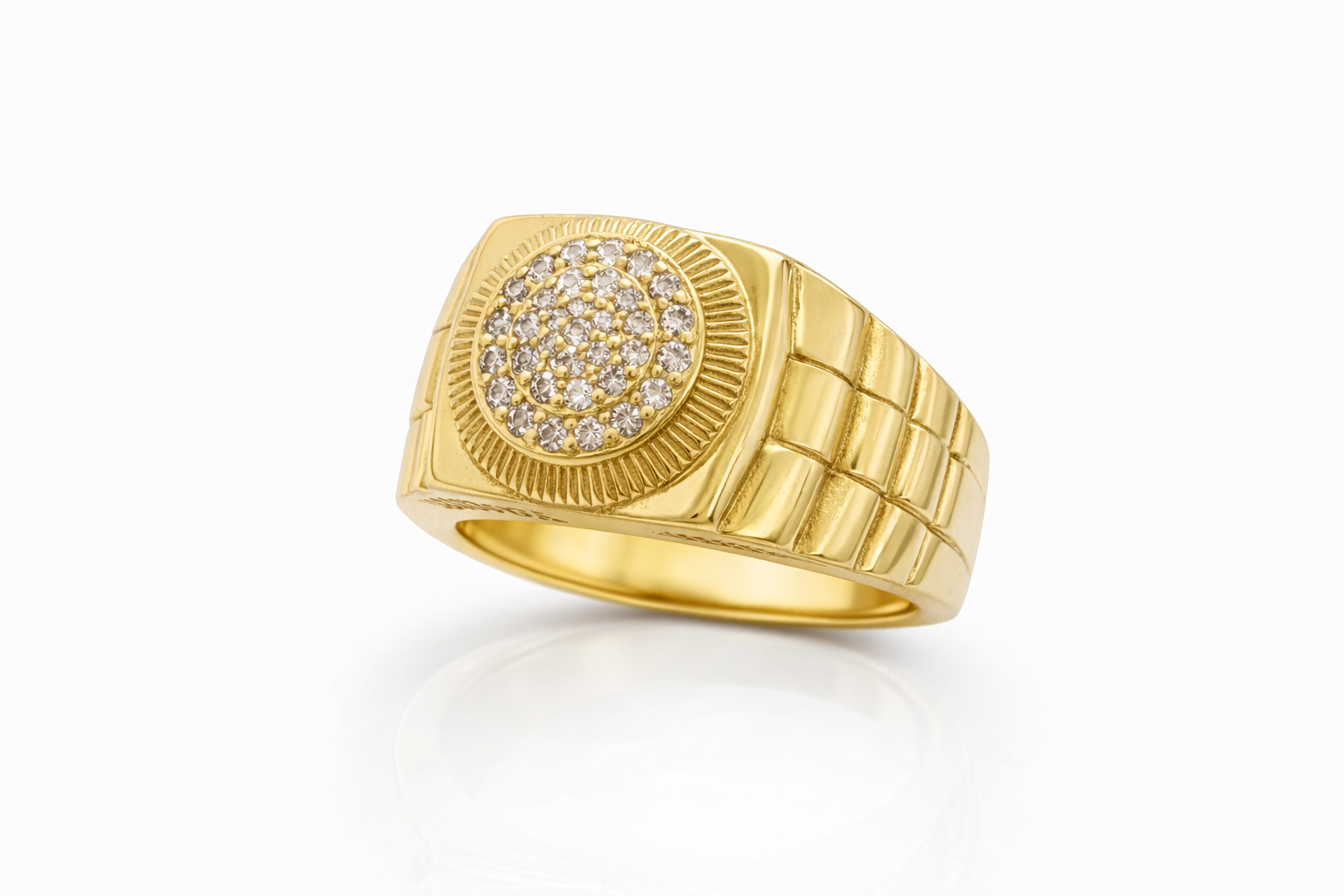 14KT ELEGANT CZ ROUND DETAIL MAN'S RING Size 10 Weigth 10.5GR