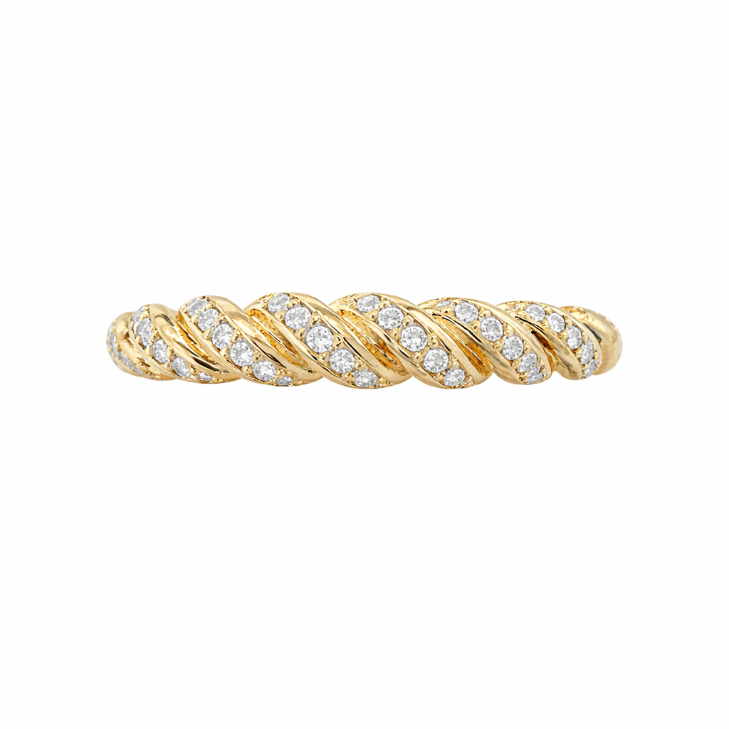 14KT BEAUTIFUL ROPE RING WITH CZ DETAILS SIZE 7 Weight 2GR