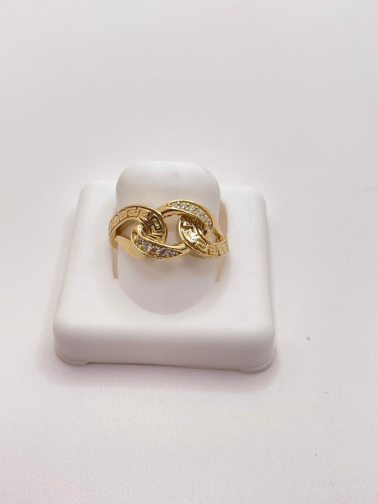 10KT CHAIN STYLE RING WITH GREEK STYLE DETAILS AND ZIRCONIA Size 7.5 Weight 2.72GR