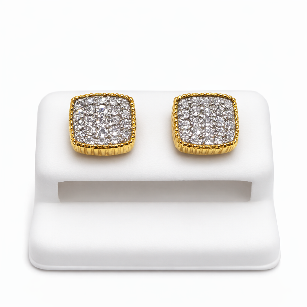 14KT ELEGANT SQUARE NATURAL DIAMOND EARRINGS
