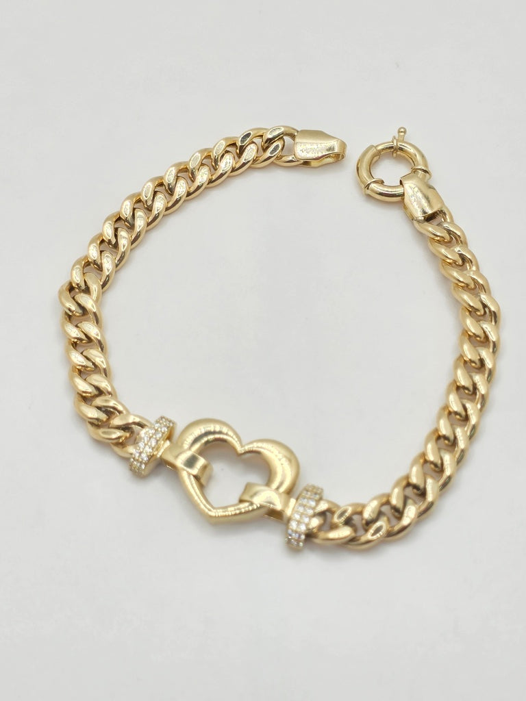 10KT HEART SILHOUETTE CUBAN LINK BRACELET SSize 7.5INCH 6.5MM Weight 9.7GR