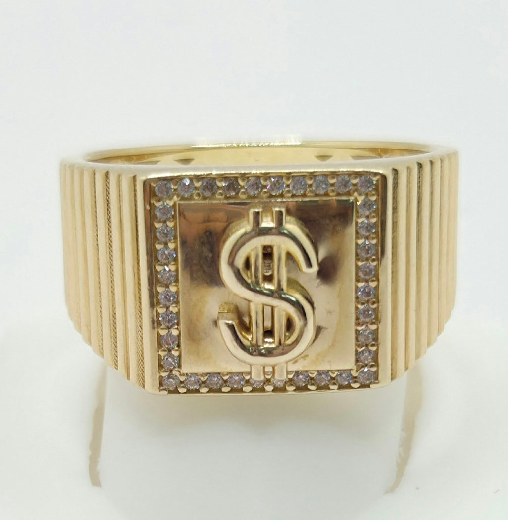 14KT MONEY SYMBOL SQUARE RING  Size 11 Weight 6.1GR