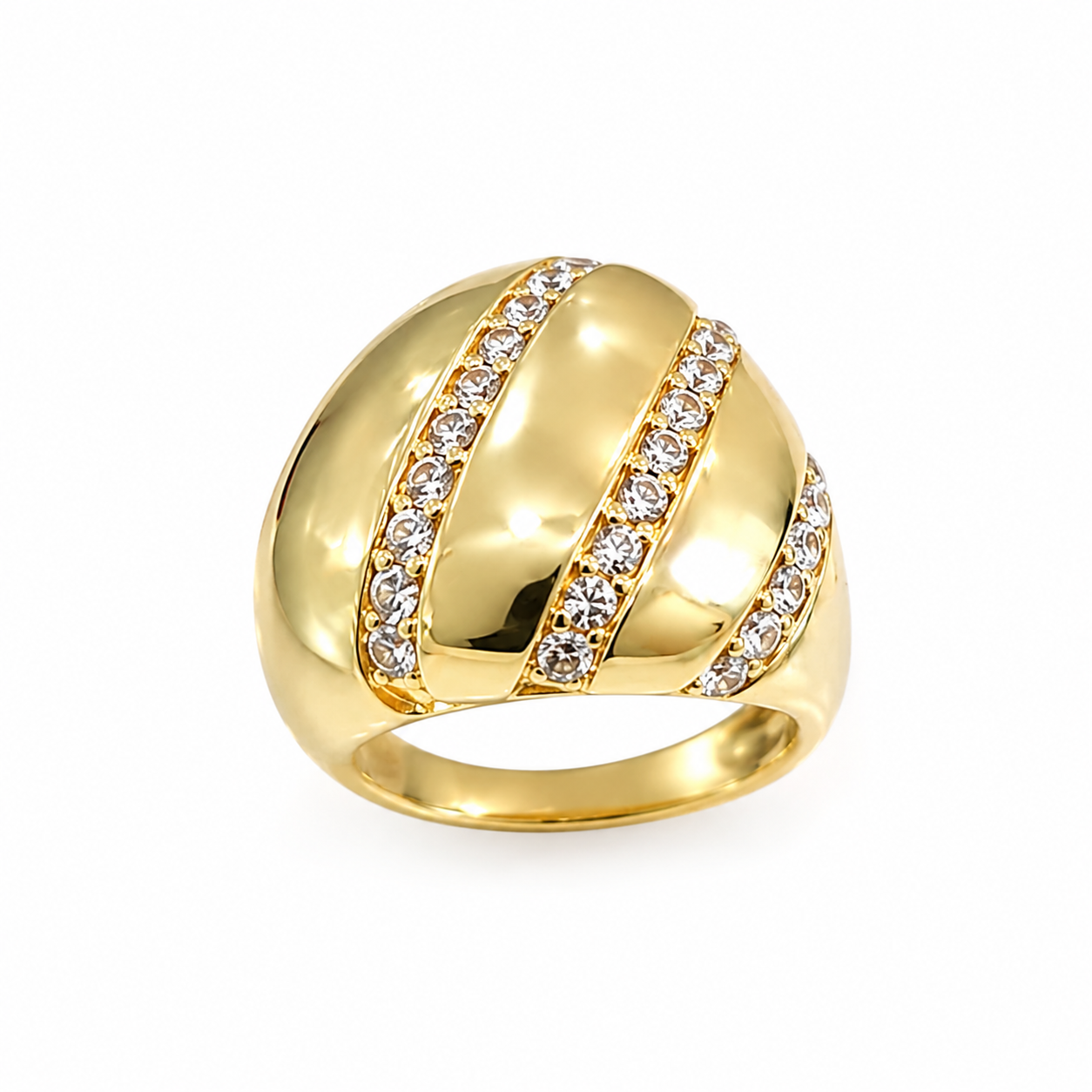 14KT TRHEE CZ ROW DESIGN OVAL MODERN RING Size 8 Weigth 3GR