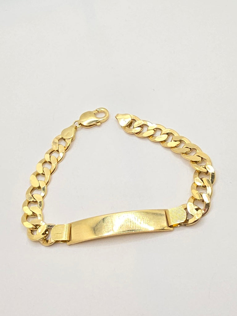 10KT CUBAN CURB FLAT WHITE PLATE BRACELET  Size 8INCH 8MM Weight 14.2GR