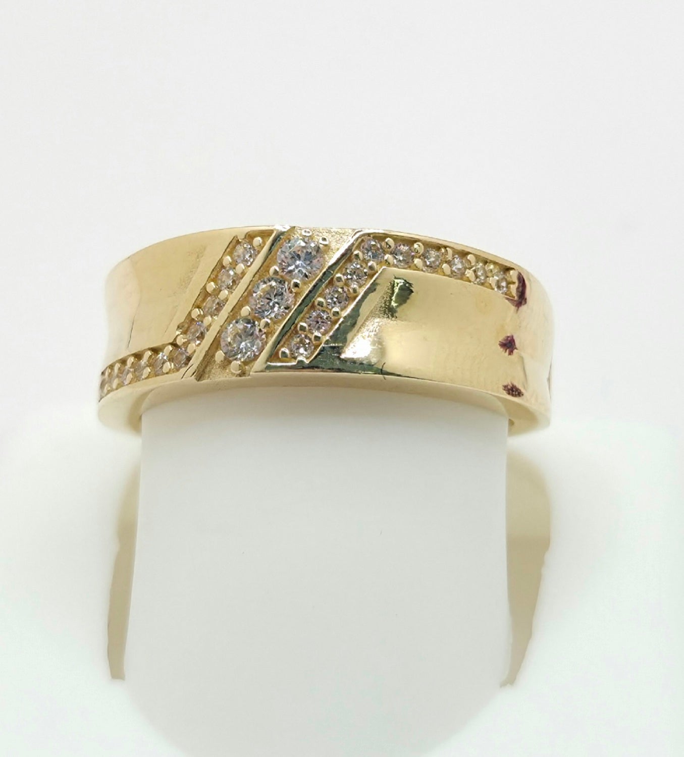 14KT CZ WEDDING BAND MEN'S RING Size 7 Weight 3.8GR