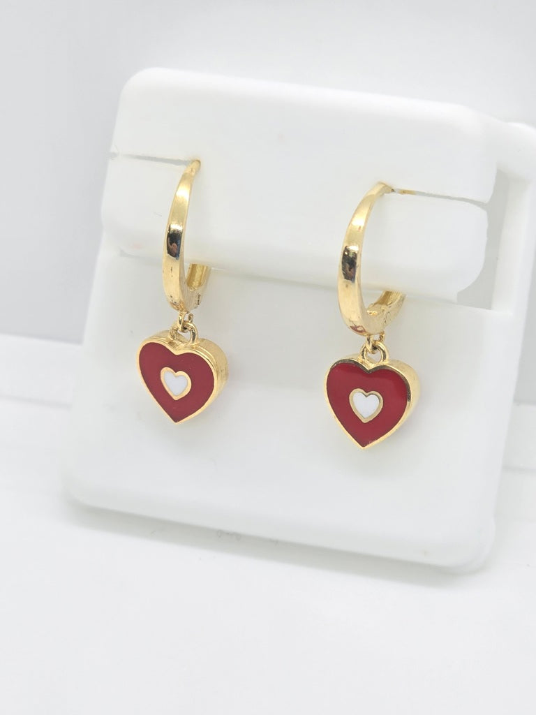 10KT RED HEART SMALL BABY HOOP EARRINGS
