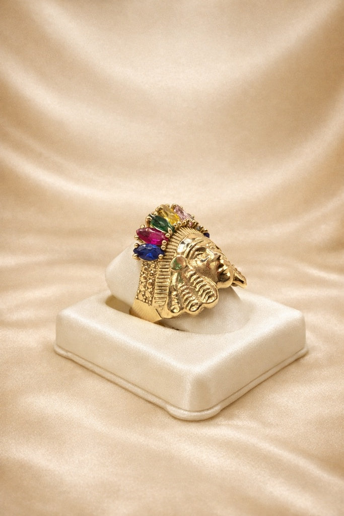 10KT COLORS CZ DETAIL NATIVE INDIAN RING Size 8.5 Weight 8.6GR