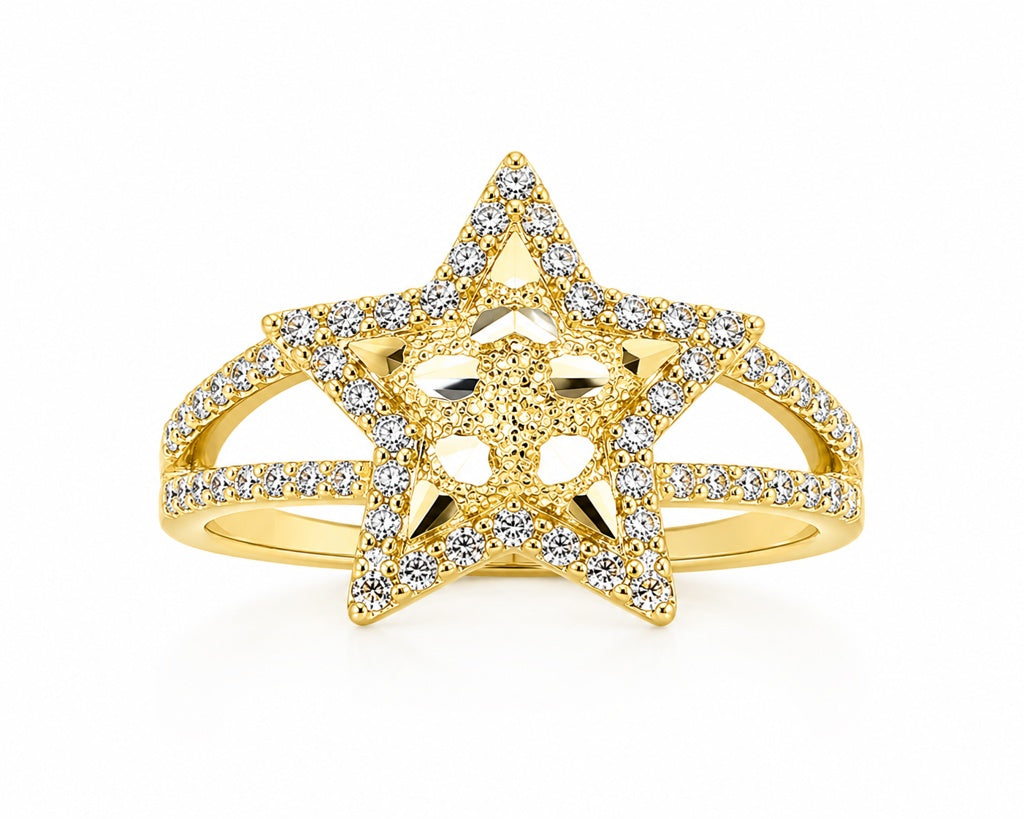 10KT EXOTIC LARGE ONE STAR RING SZE 7.5 Weight 2.4GR