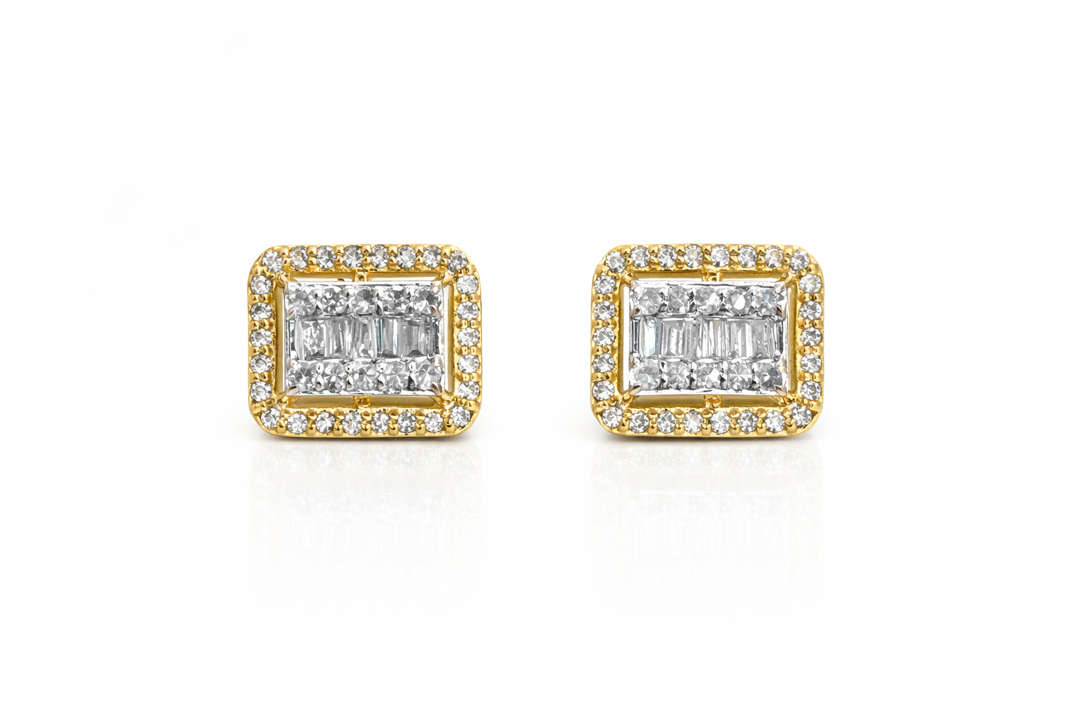 14KT ELEGANT RECTANGULAR NATURAL DIAMOND EARRINGS