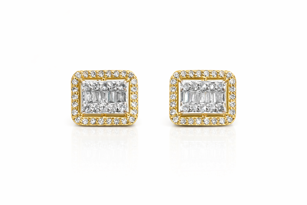 14KT ELEGANT RECTANGULAR NATURAL DIAMOND EARRINGS