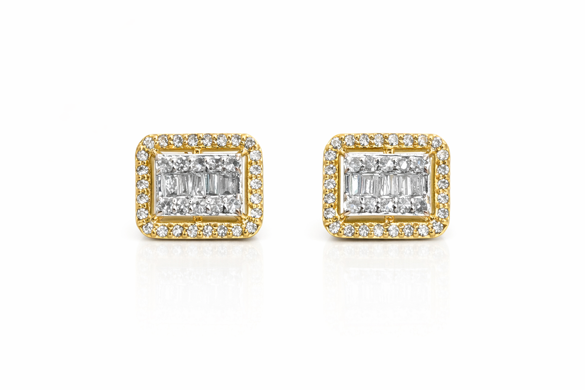 14KT ELEGANT RECTANGULAR NATURAL DIAMOND EARRINGS